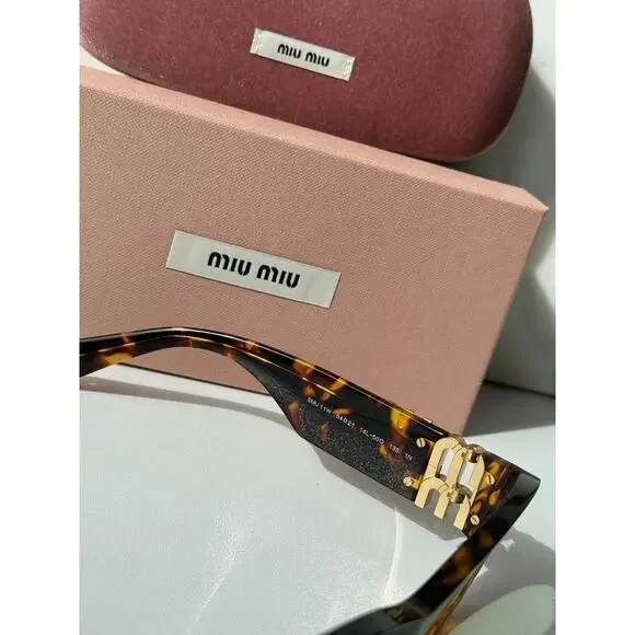 NEW Miu Miu MU11WS Thick Rim Oval Sunglasses in Green Brown - Picture 5 of 7